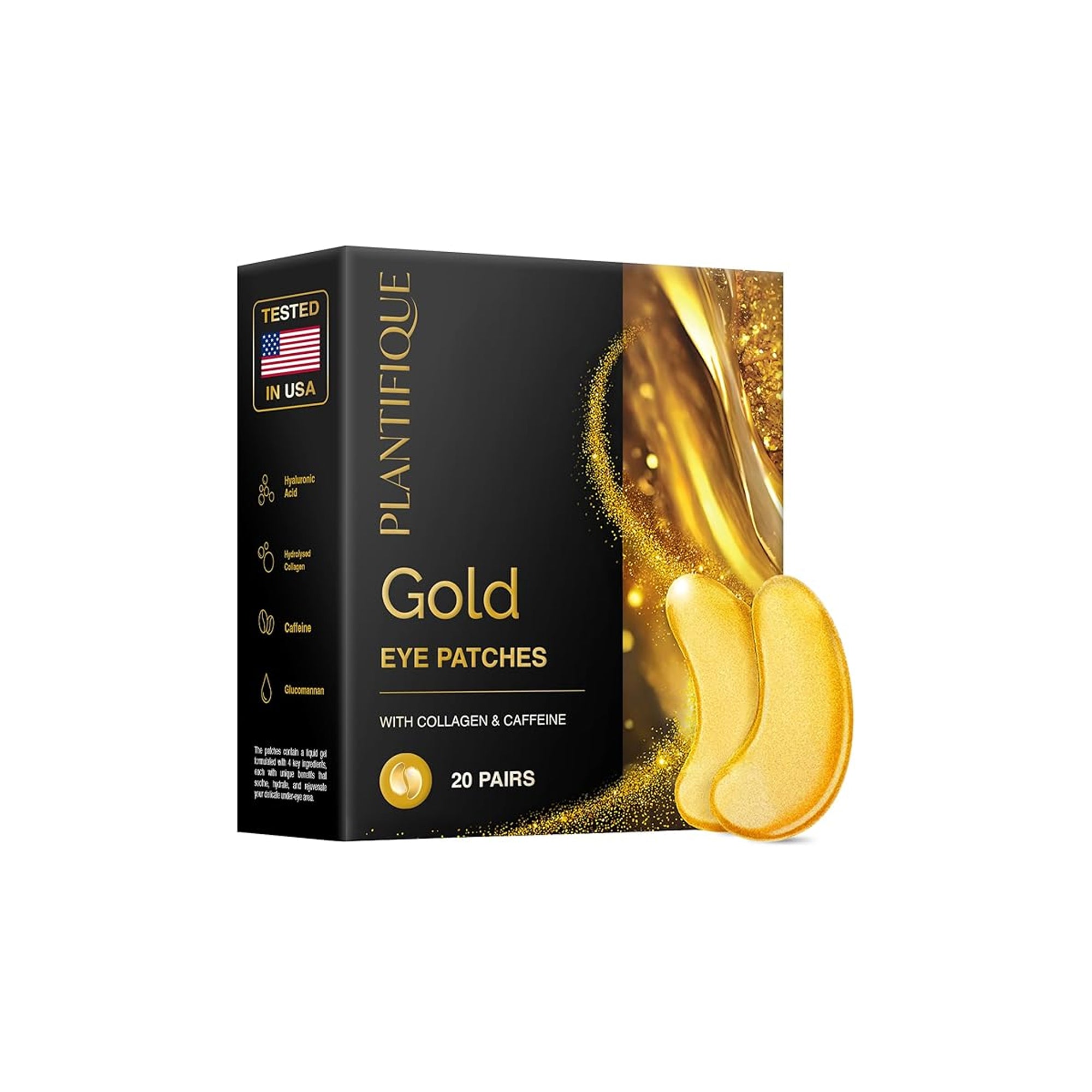 PLANTIFIQUE Gold Eye Patches 20 Pairs Under Eye Masks for Dark Circles Puffiness Reduction Hydrating Eye Gels Skincare