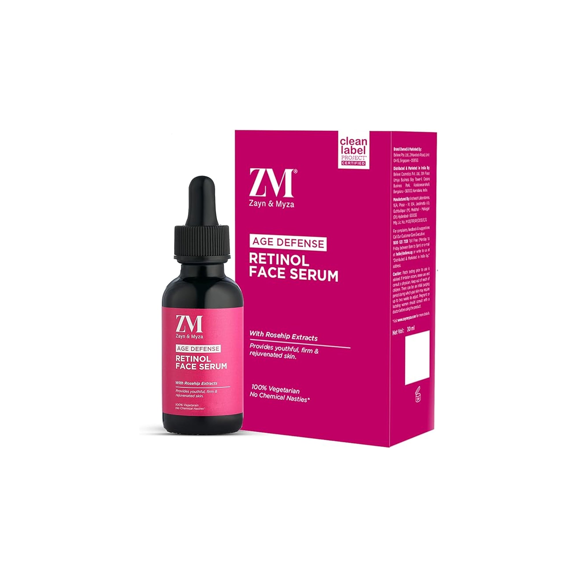 ZM Zayn & Myza Retinol Face Serum 2.5% High Strength Retinol with Rosehip Extract Anti Aging Serum 30ml Wrinkle Care