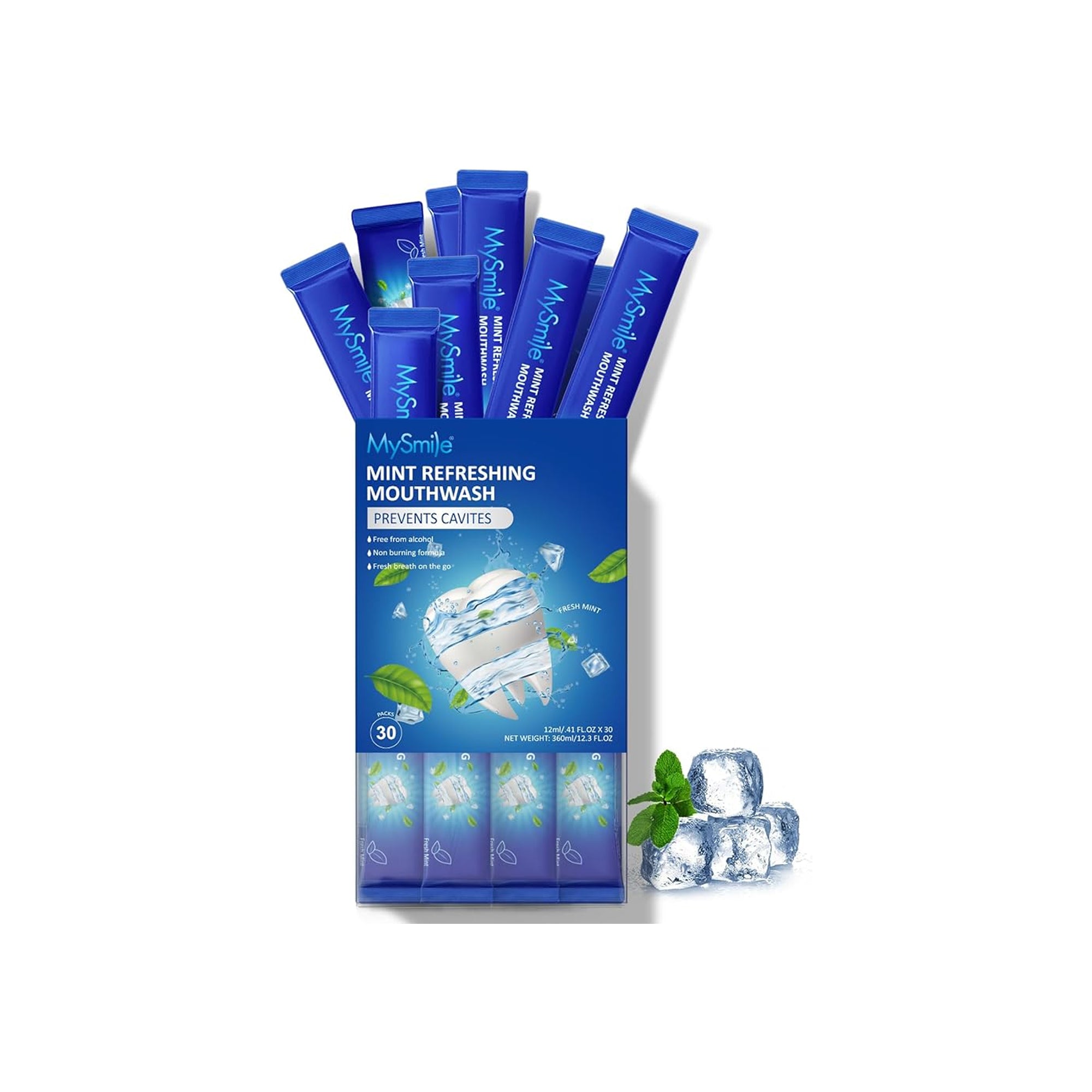 MySmile Alcohol Free Mouthwash Fresh Mint Travel Size 30 Uses Kills 99% Bad Breath Germs Cavity Protection Fluoride Free