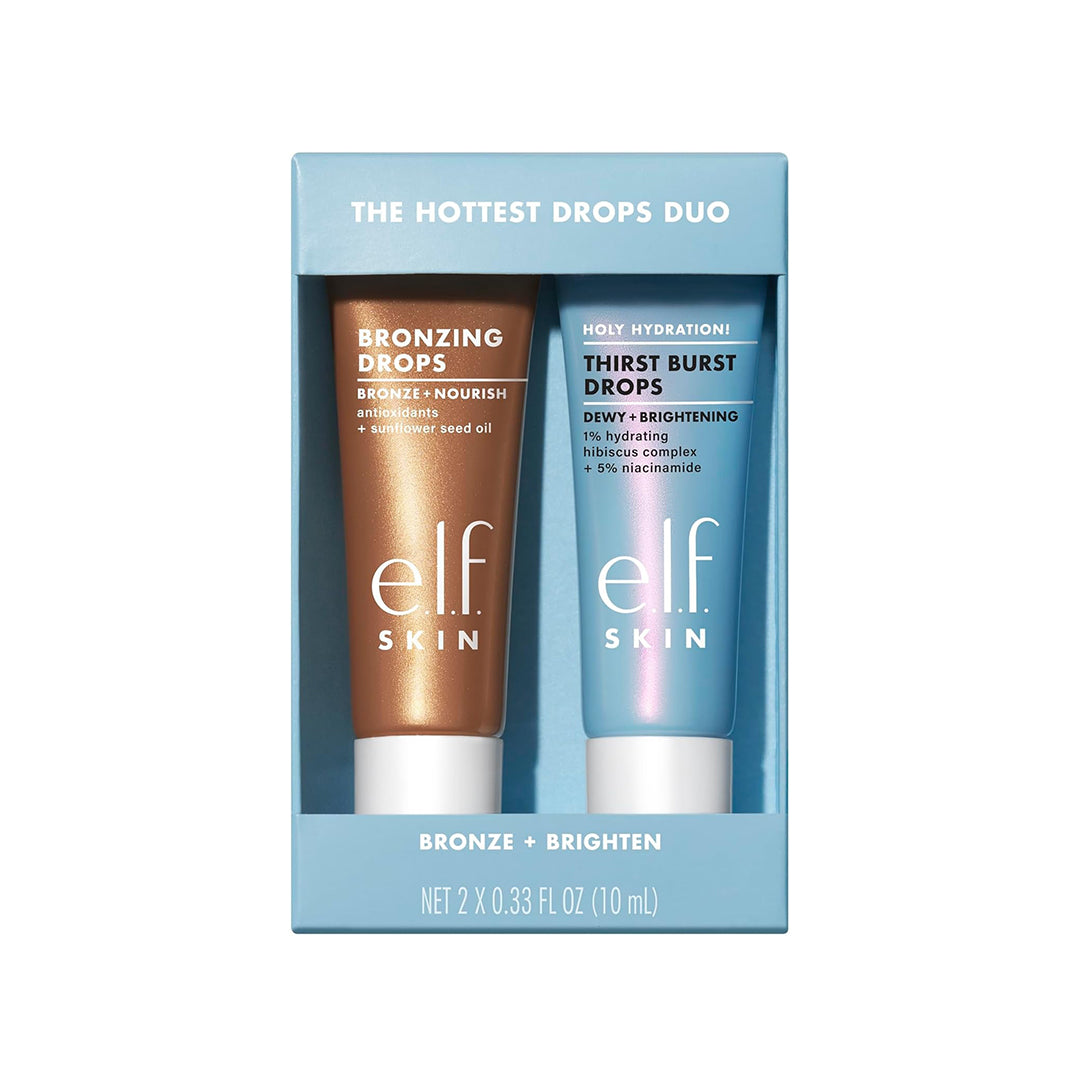 e.l.f. The Hottest Drops Duo, Holy Hydration! Thirst Burst Drops & Bronzing Drops, For Dewy, Glowy & Sun-Kissed Finish, With Hyaluronic Acid & 5% Niacinamide, Vegan & Cruelty-Free, Travel-Size