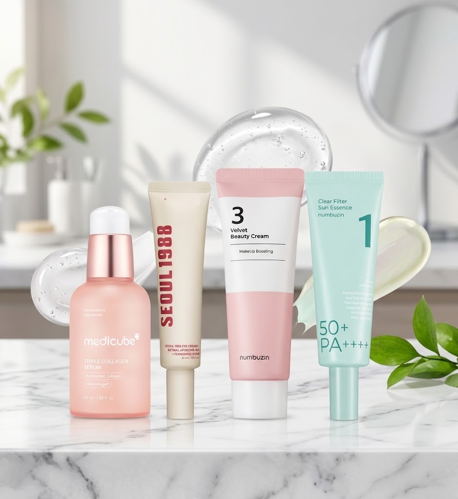 Ultimate Glass Skin & Plumping Bundle – Medicube, K-SECRET & Numbuzin (4-Piece Set)