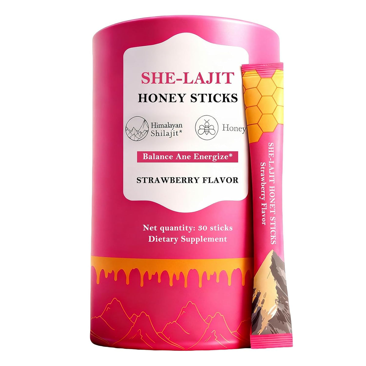 Shilajit Honey Sticks for Women Strawberry Flavor with Shatavari & Saffron (30 Pack)