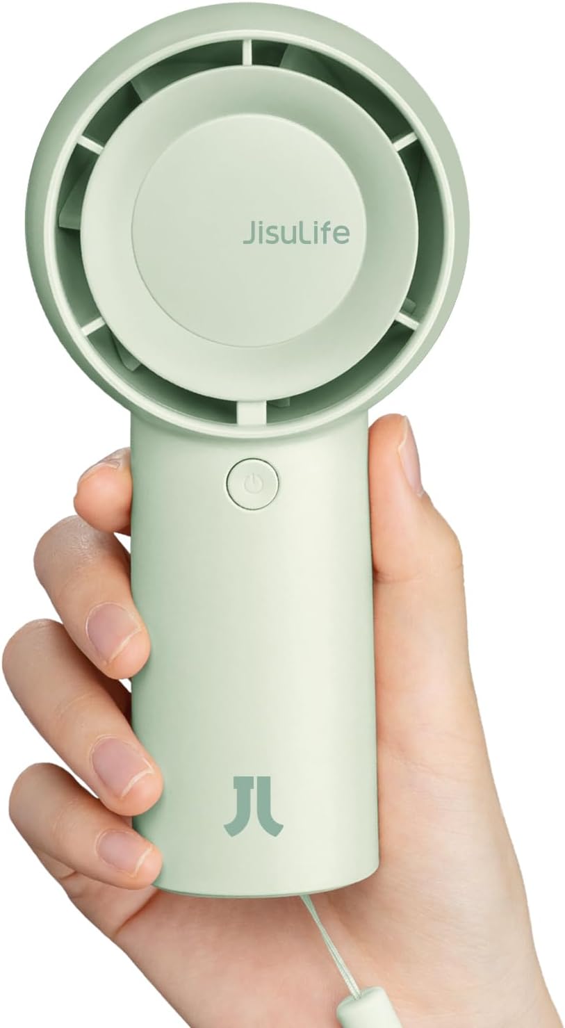 JISULIFE Handheld Turbo Fan – 4000mAh Rechargeable Portable Mini Pocket Fan, Up to 16 Hours Cooling, 5 Speeds for Travel, Home, Office & Outdoors