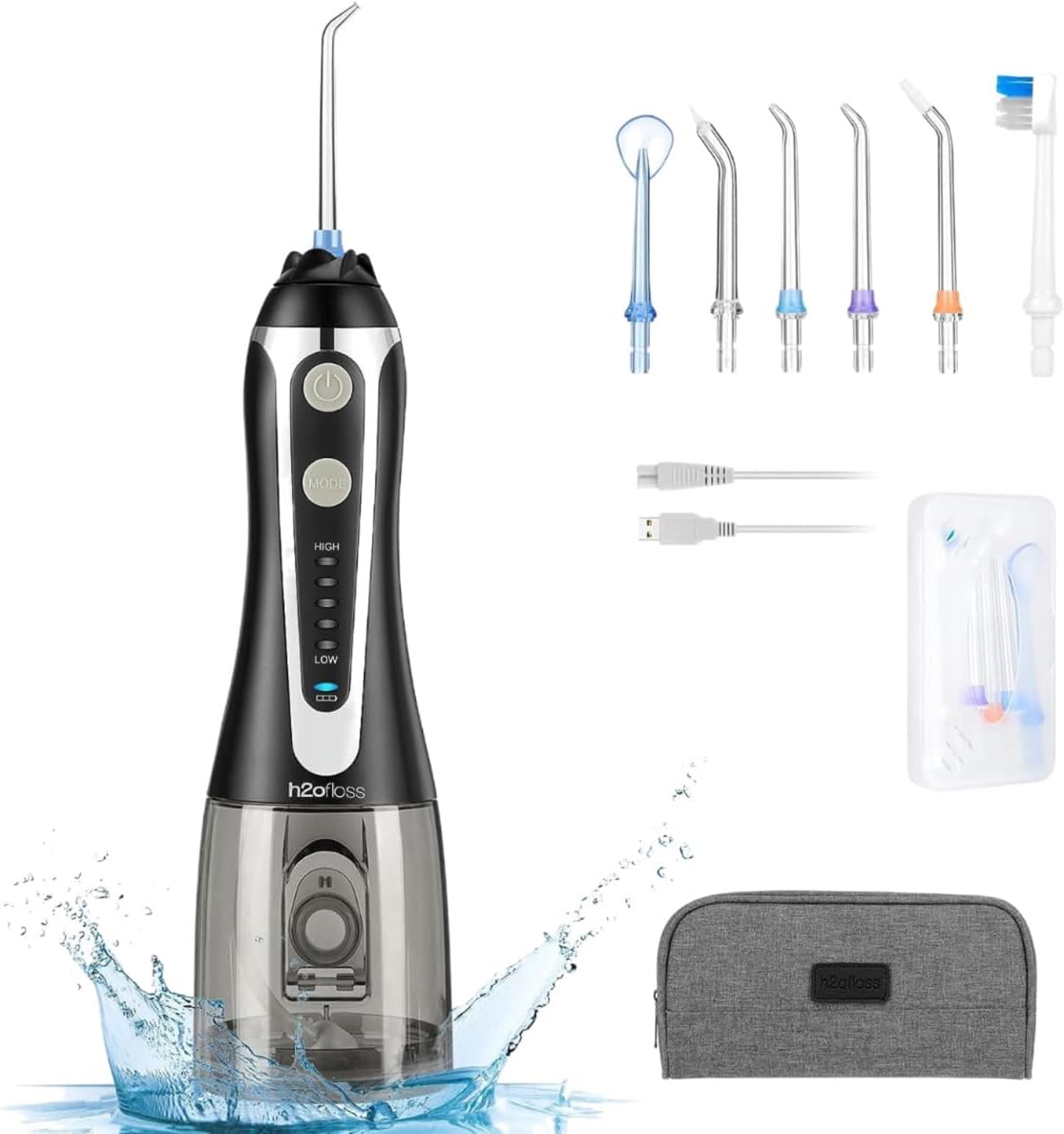 H2Ofloss Cordless Water Dental Flosser, Portable Oral Irrigator for Teeth, Braces, Rechargeable & IPX7 Waterproof Teeth Cleaner for Home Travel HF2...