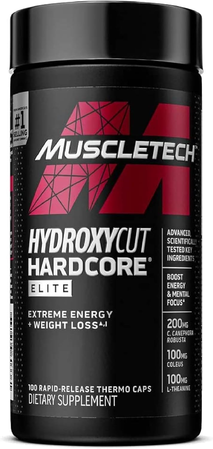Muscletech Hydroxycut Hardcore Elite - 100 Rapid-Release Thermo Caps - Energy & Focus - for Men & Women - 50 Servings