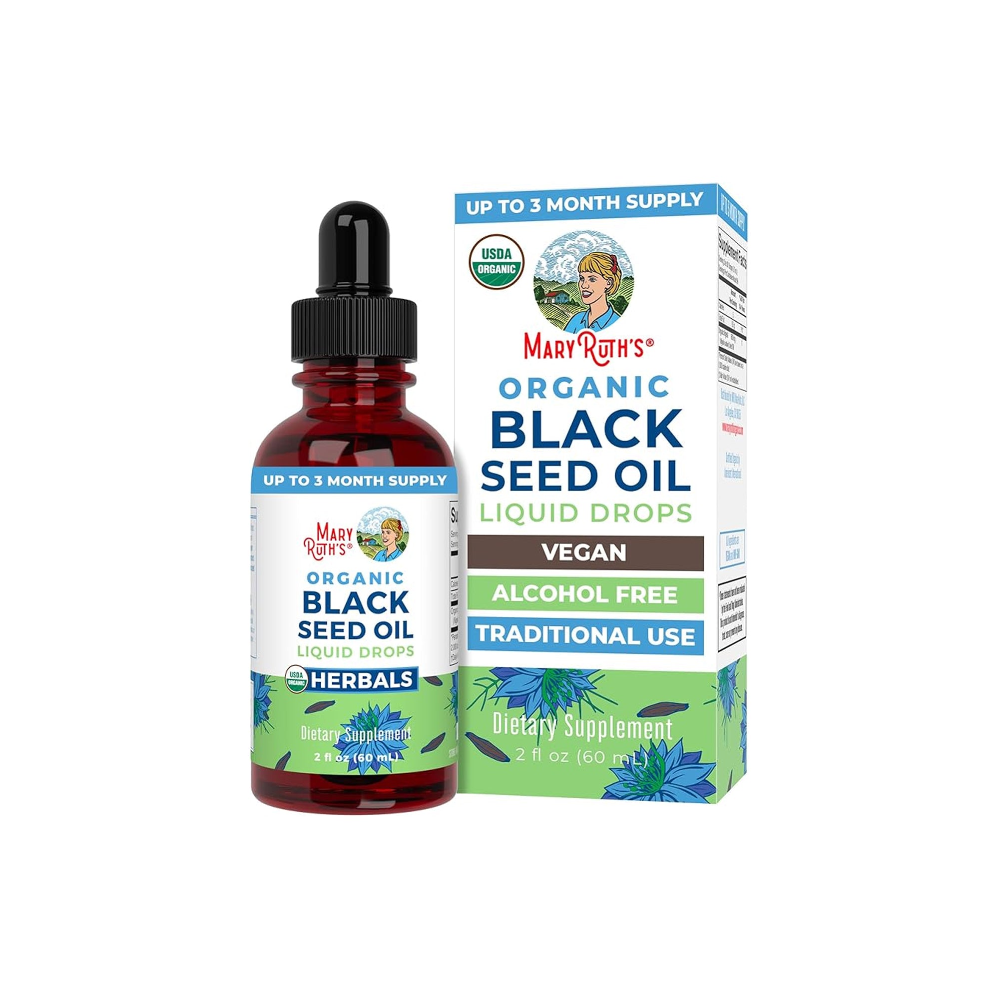 MaryRuth Organics Black Seed Oil Liquid Drops 2 fl oz – USDA Organic Black Cumin Seed Oil | Immune, Heart, Hair & Skin Support | Vegan, Non-GMO & Sugar-Free (3 Month Supply)