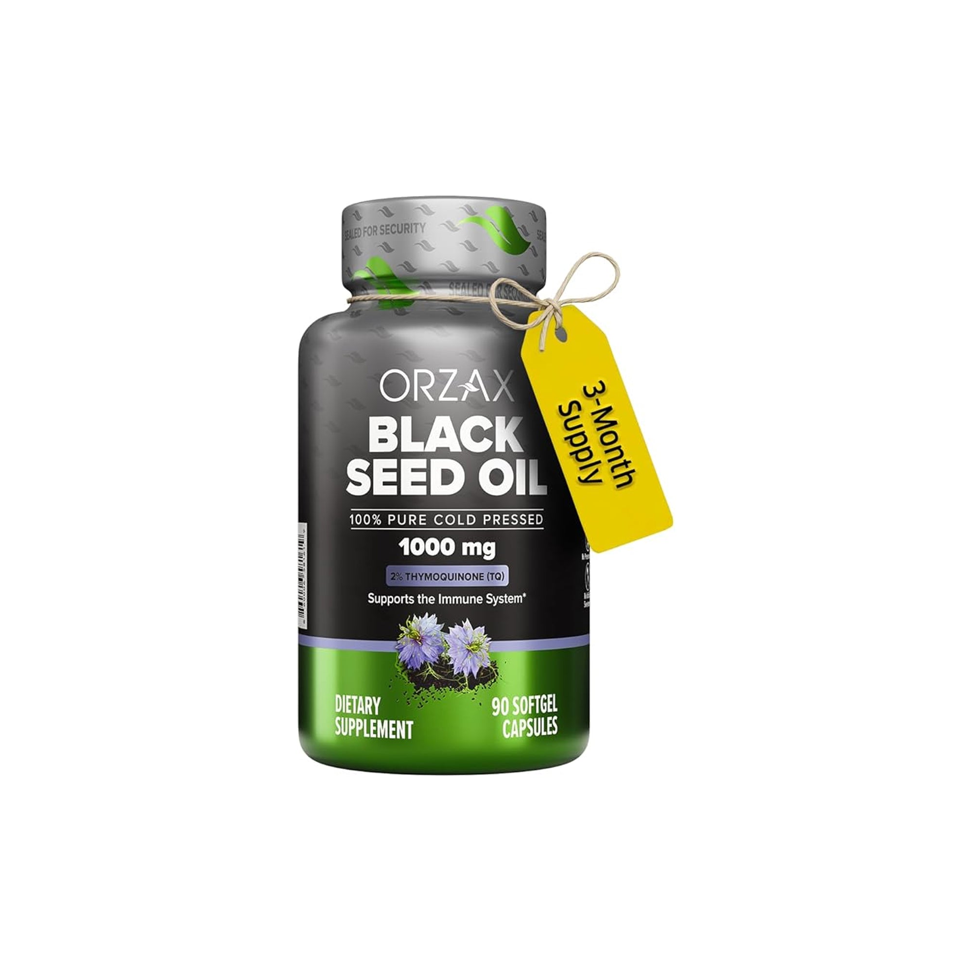 ORZAX Black Seed Oil Capsules 90 Days Supply – 2% Thymoquinone Cold-Pressed Nigella Sativa | Immune, Joint, Skin & Hair Support | Non-GMO & Gluten Free
