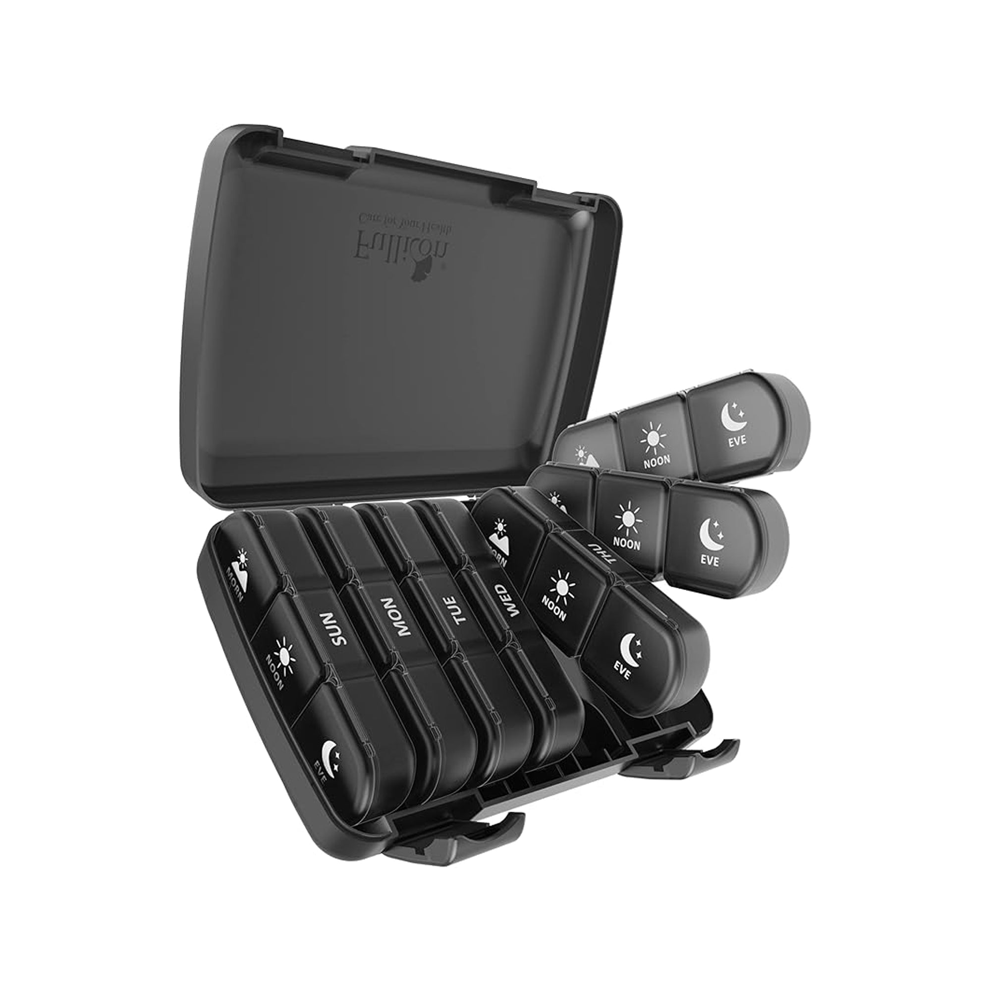 Fullicon Portable Travel Medicine Organizer 3 Times 7 Days – 21 Compartments Light-Proof Pill Box | Weekly Daily Vitamin & Medication Storage Case