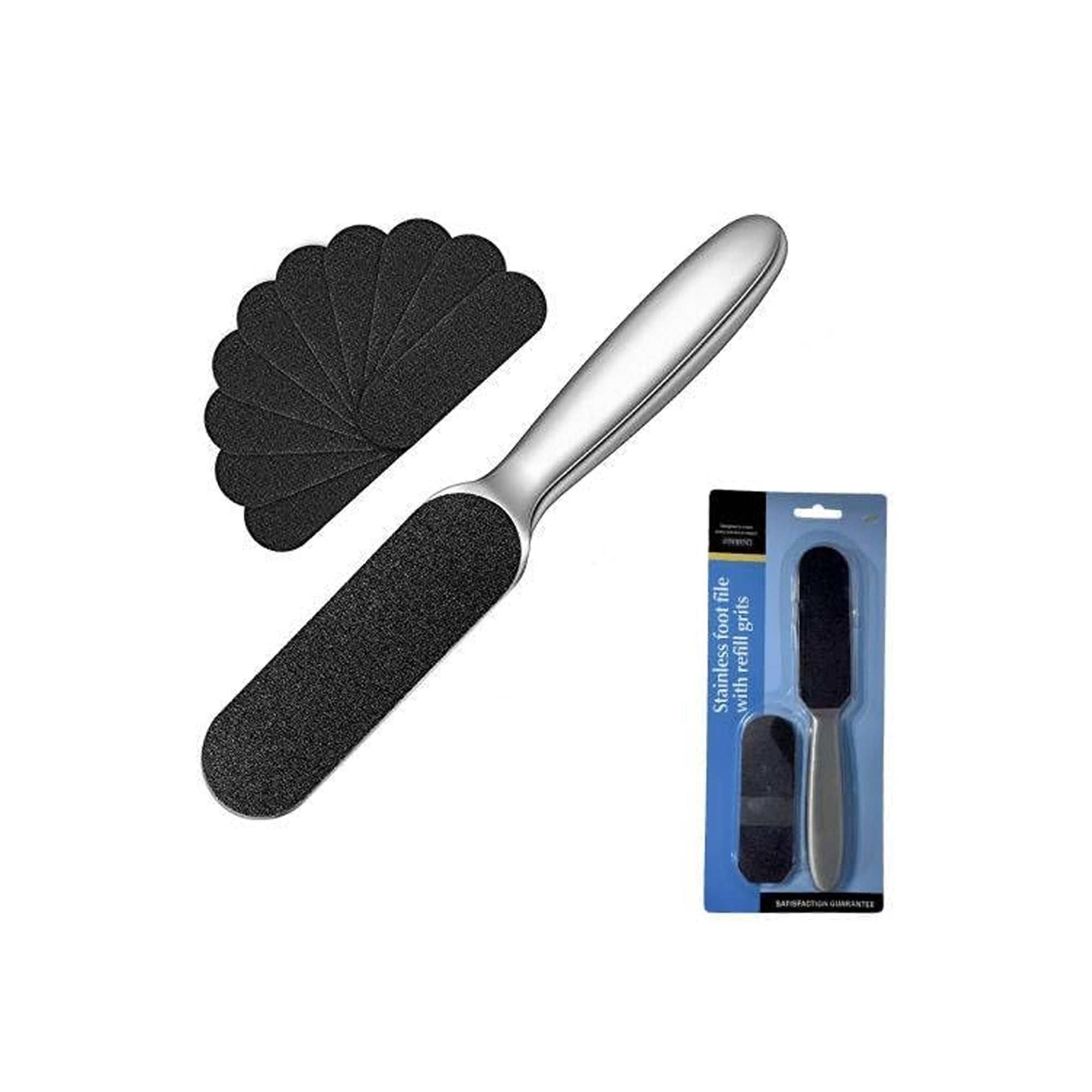 MOMENT Stainless Steel Pedicure Foot File Callus Remover – Foot Scrubber with 10 Replaceable Coarse & Fine Pads | Professional Foot Care Tool for Cracked Skin
