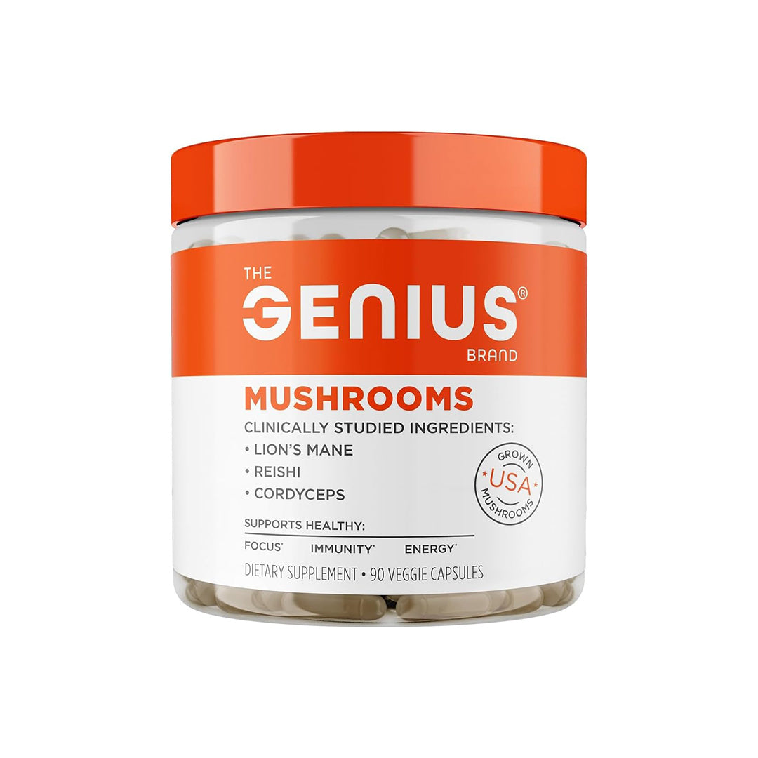 Genius Mushroom Supplement - Full-Spectrum Lion’s Mane, Cordyceps, Reishi -Daily Brain Nootropic for Energy, Focus, Memory & Overall Wellness - 90...