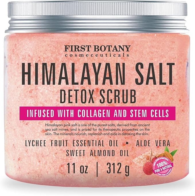 Himalayan Salt Body Scrub With Collagen And Stem Cells - Natural Exfoliating Salt Scrub & Body And Face Souffle Helps With Moisturizing Skin