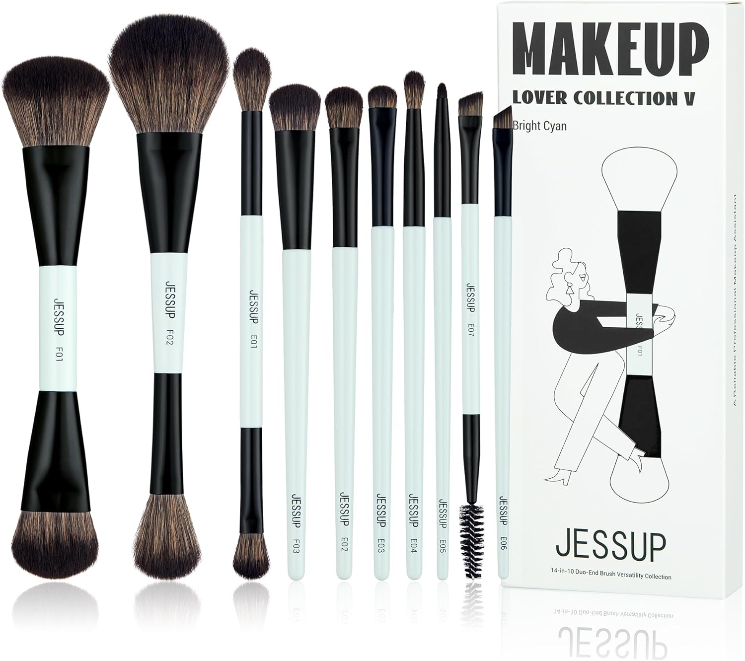 JESSUP Makeup Lover Collection V – 14-in-10 Duo-End Brush Set
