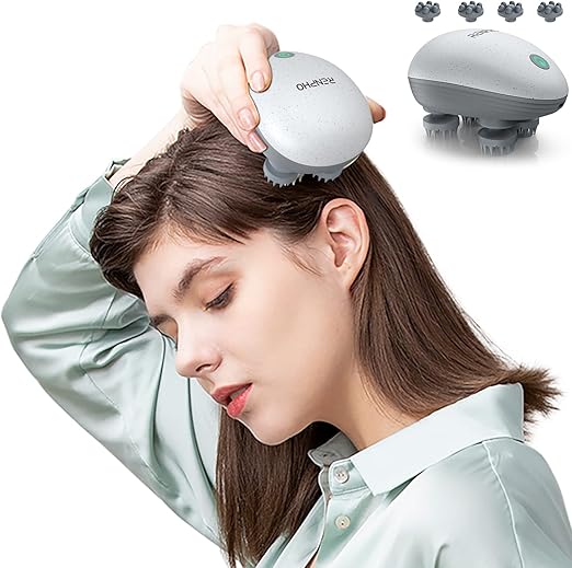 Electric Scalp Massager, RENPHO Waterproof Portable Head Massager with 4 Replacement Massage Heads, Handheld Head Scratcher for Hair Growth,