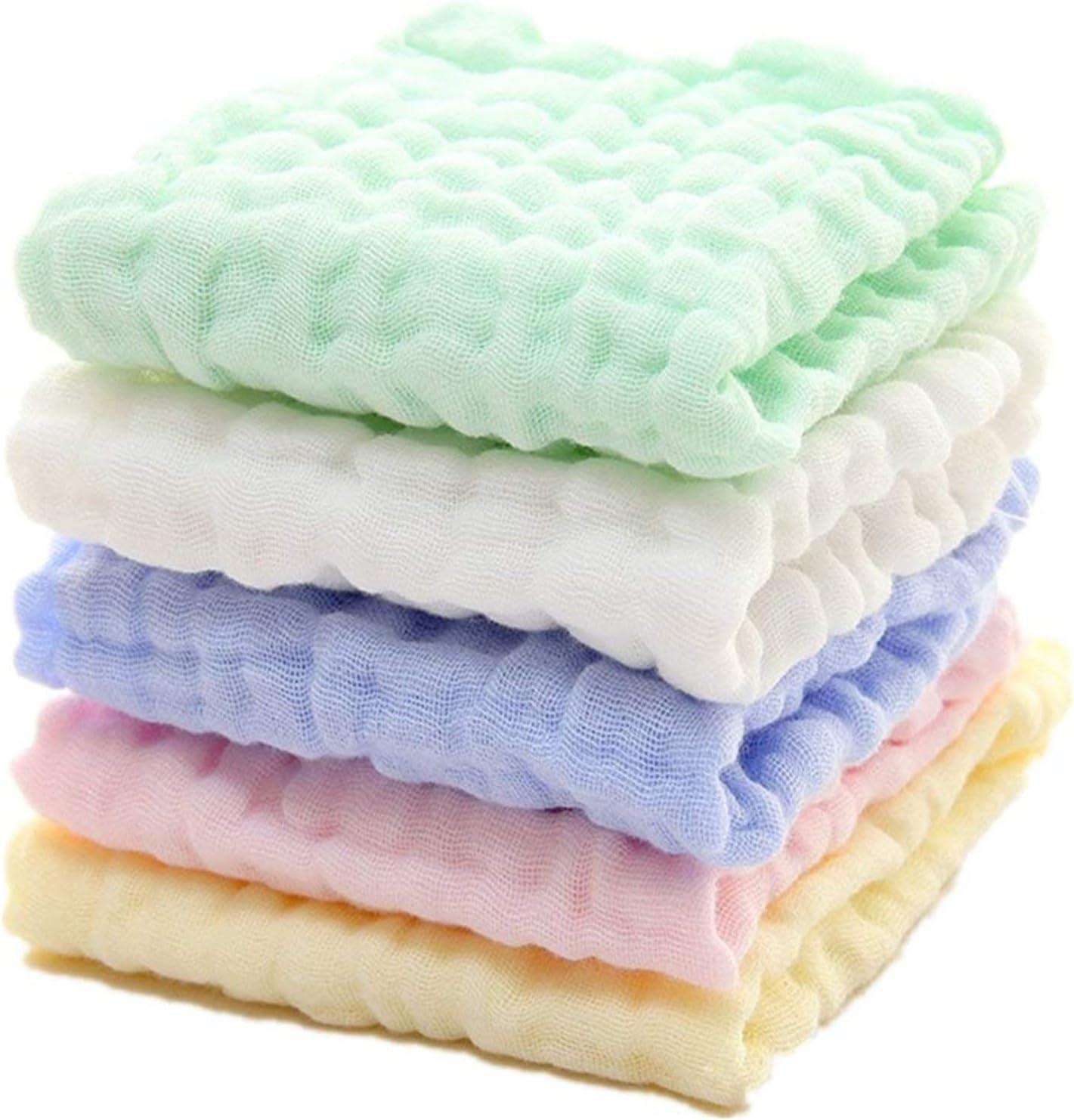 SKY TOUCH 5pcs Muslin Baby Washcloths and Towels, Natural Organic Cotton Baby Washcloths, Soft Newborn Baby Towel and Muslin Washcloth for Sensitive Skin,...