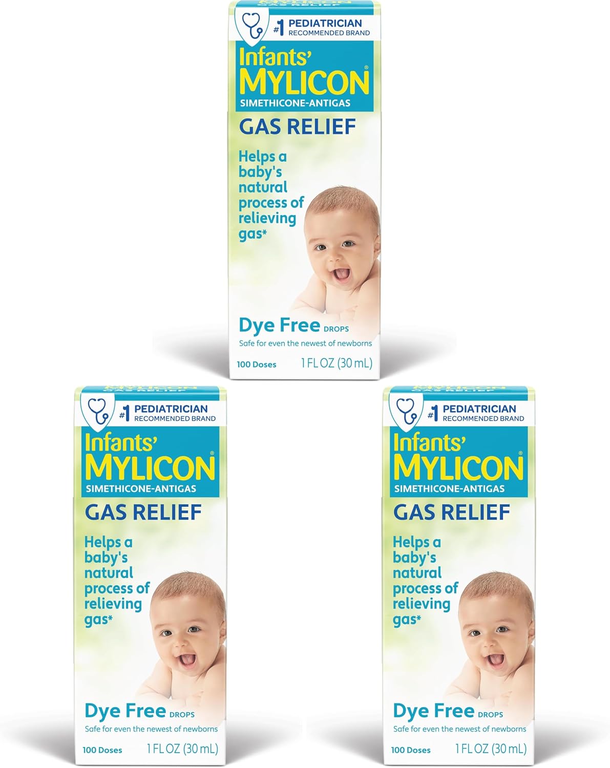 Infants’ MYLICON Gas Relief Drops, Dye-Free Simethicone Anti-Gas Formula, 1 fl oz (30 mL) – Pack of 3