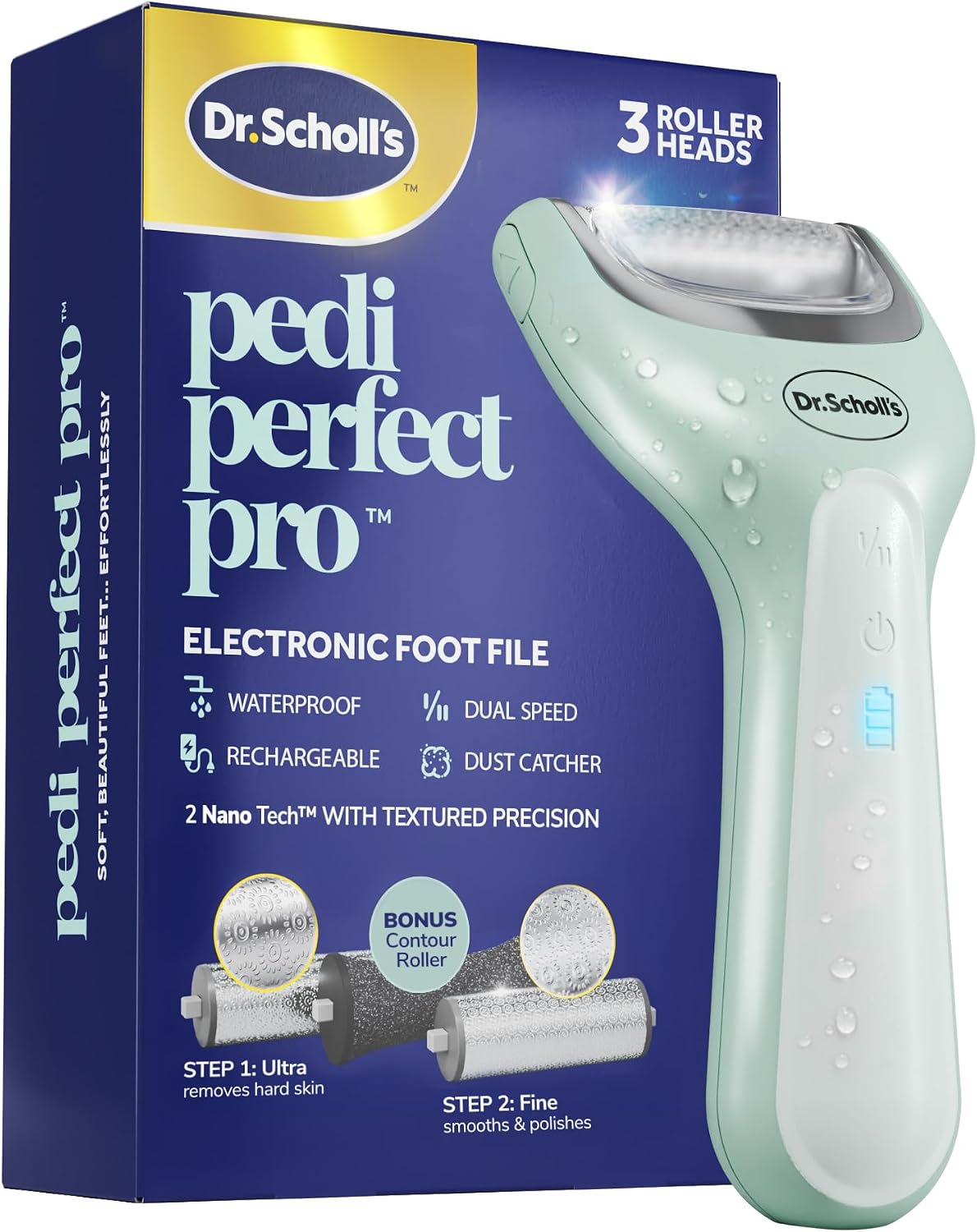 Dr. Scholls Pedi Perfect Pro Electric Callus Remover Waterproof Rechargeable Foot File
