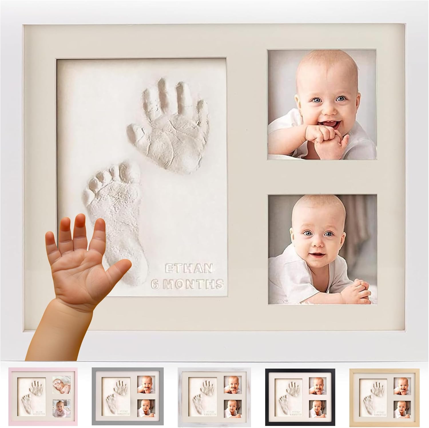 Baby Handprint and Footprint Makers Kit - Keepsake for Newborn Boys & Girls, Personalized, Memory Art Picture Frames for Baby Registry, Nursery Decor