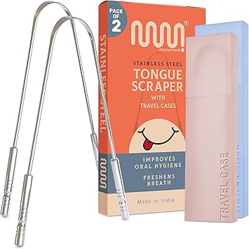MasterMedi Tongue Scraper 2 Pack with Travel Case
