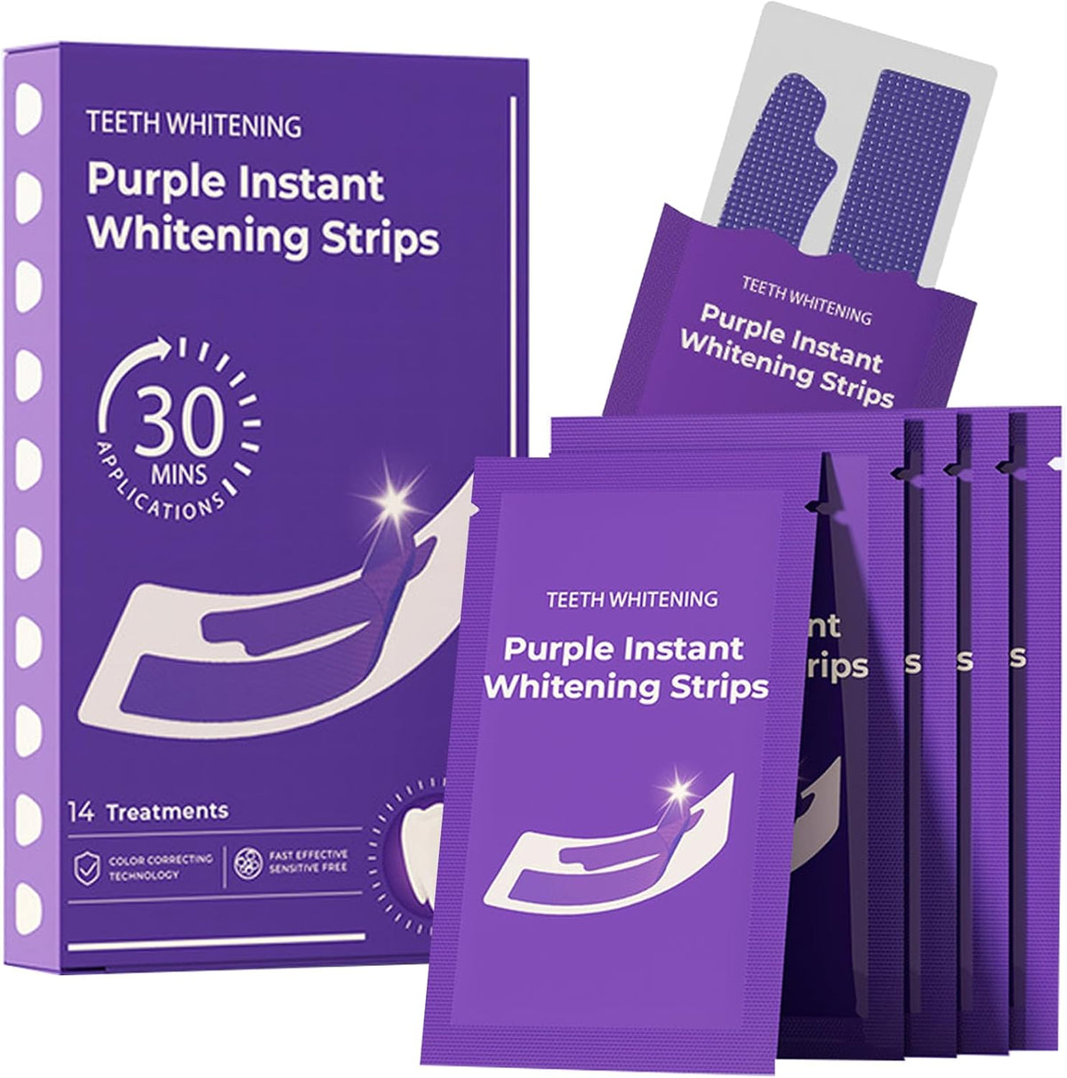 Purple Teeth Whitening Strips for Sensitive Teeth Enamel Safe Mint Whitening Strips with Non Slip Dry Strip Technology 28 Strips 14 Treatments