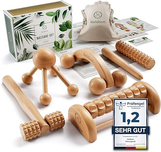 Heldson Wooden Massage Set – 9 in 1 Natural Therapy Kit