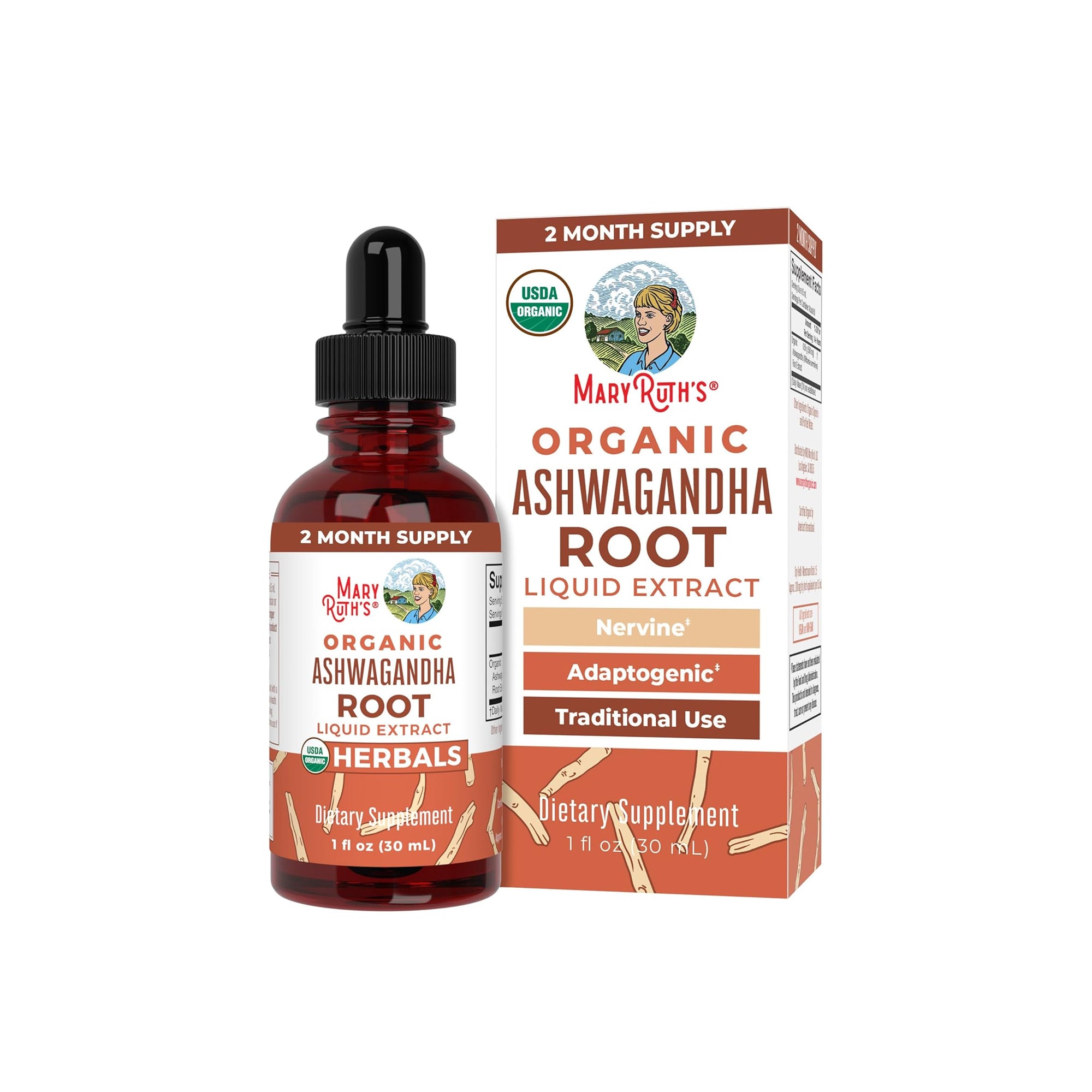 MaryRuth Organics Ashwagandha Root Liquid Drops – Stress Relief & Mood Support, 60 Servings