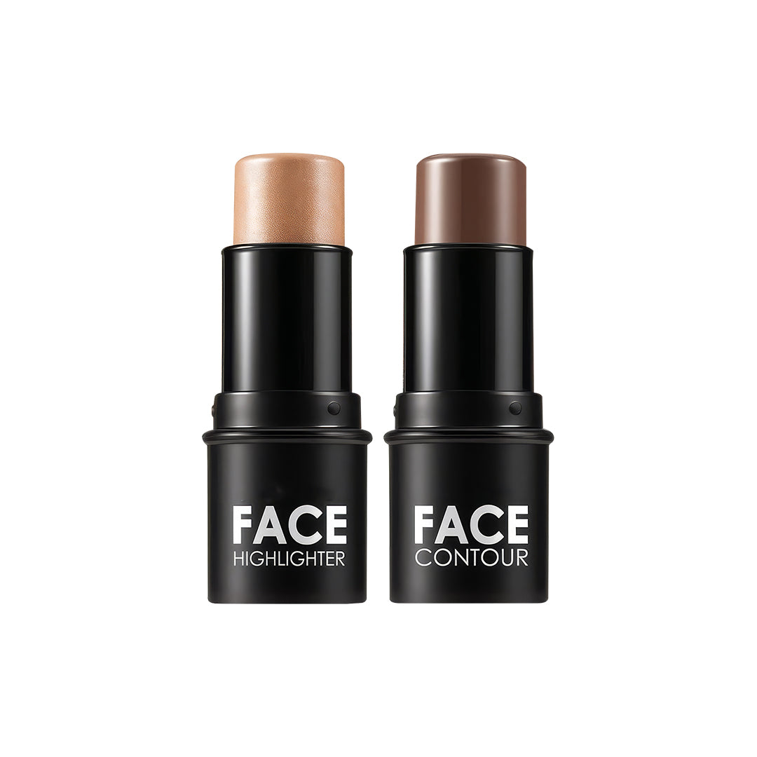 Khazna 2 Pcs Contour Stick, Moisturize Highlighter and Bronzer Pen,Non Stick Face Brightens & Shades Pencil, Long Lasting & Smooth Gliding Face Illuminator Makeup (Deep)