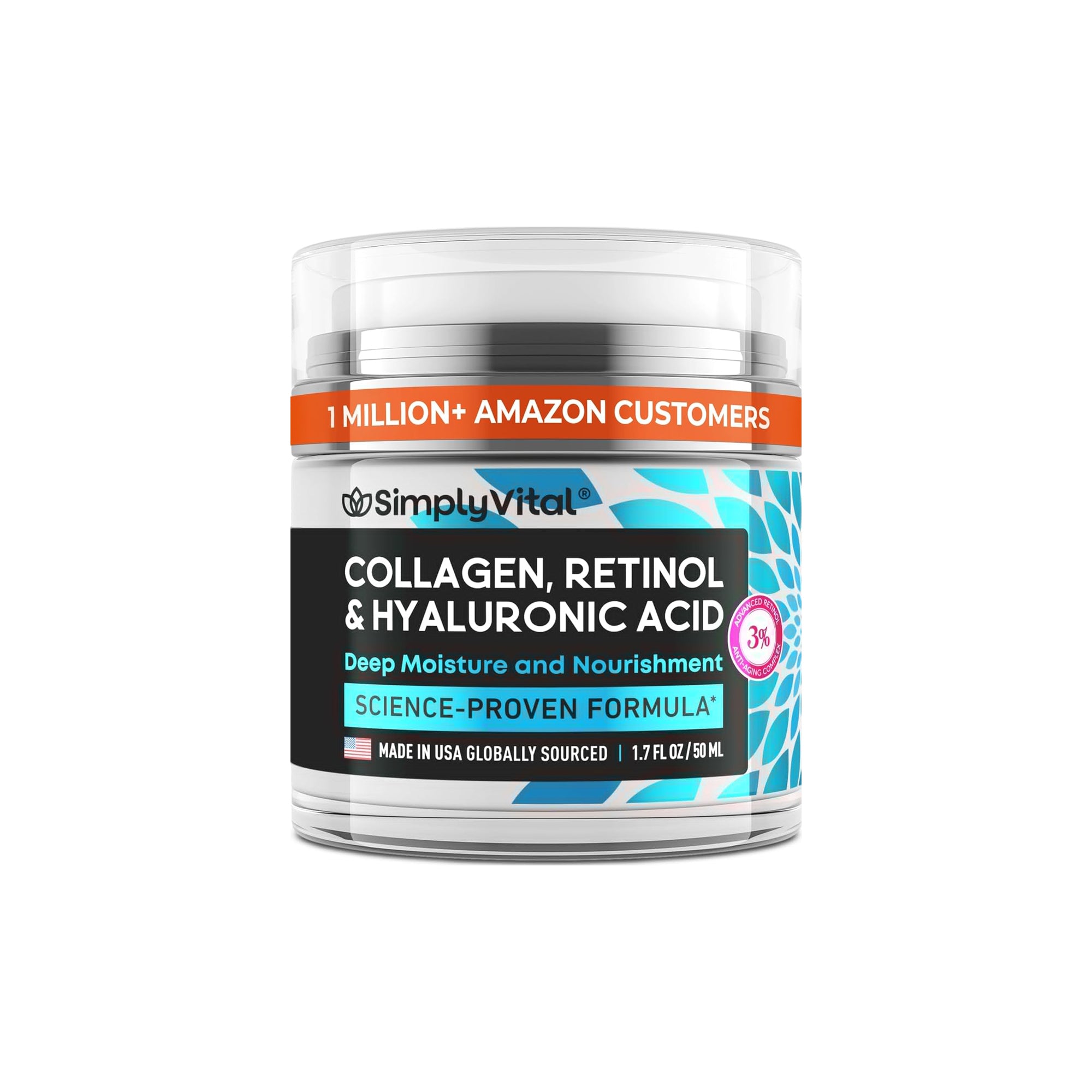 Anti-Aging Face Moisturizer with Retinol, Collagen & Hyaluronic Acid - Made in USA - Moisturizer Face Cream for Women & Men - Firming & Hydrating Neck Cream - Day & Night Skin Care - 1.7 fl oz