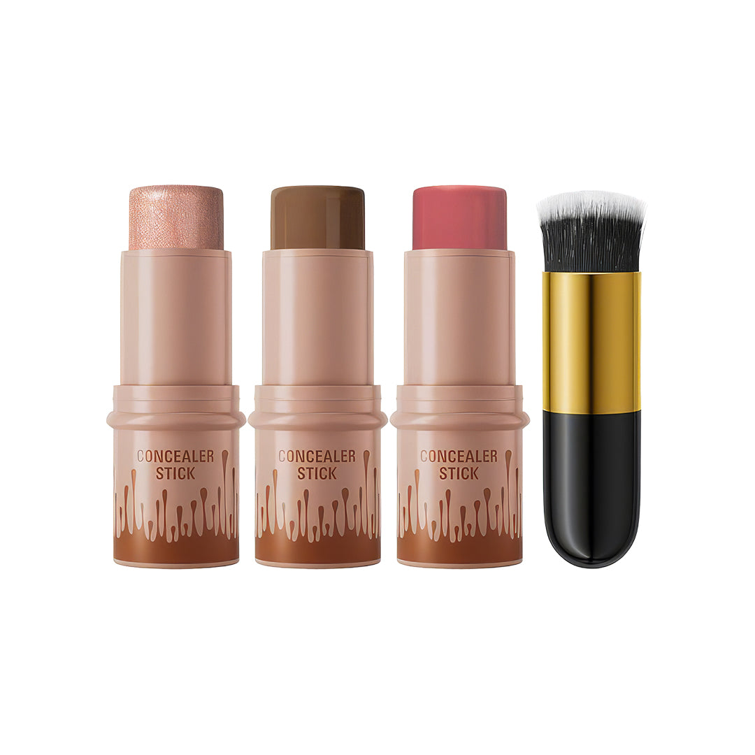 3 Colors Cream Contour Sticks Kit, Contour & Highlighter & Blush Makeup Set, Blusher Bronzer Highlighting Sticks for Cheek, Long Lasting & Smooth Natural Face Contouring Illuminator