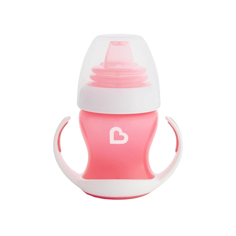 Munchkin Gentle Transition Trainer Cup, Spout transition from bottle to spill proof cup, leak proof and anti-slip handle for Baby/infant, boys and girls, 4oz Cpacity,4 months and above, Pink