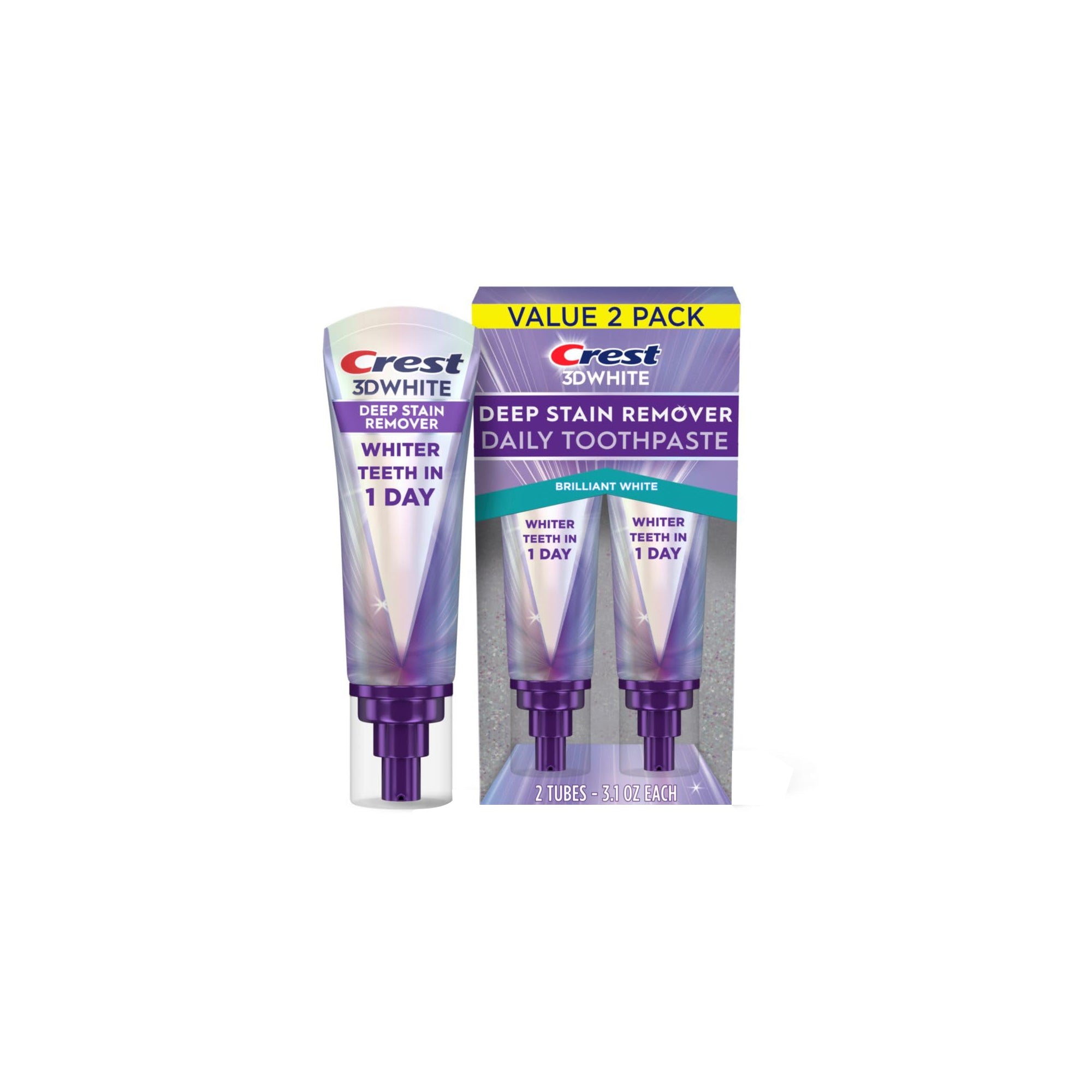 Crest 3DWhite Brilliance Deep Stain Remover Toothpaste – 3.1 oz, 2-Pack