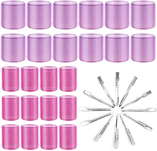 Cludoo 36 Pcs Heatless Hair Rollers Set With 24 Self Grip Curlers And 12 Stainless Steel Duckbill Clips For Curls Waves And Hair Volume