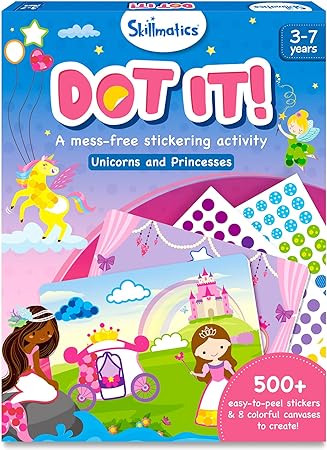 Skillmatics Dot It Sticker Art Activity - Unicorns & Princesses, Mess-Free Fun for Kids, 500+ Stickers, Craft Kits, DIY Activity, Travel Toys, Gifts for Boys & Girls Ages 3, 4, 5, 6, 7