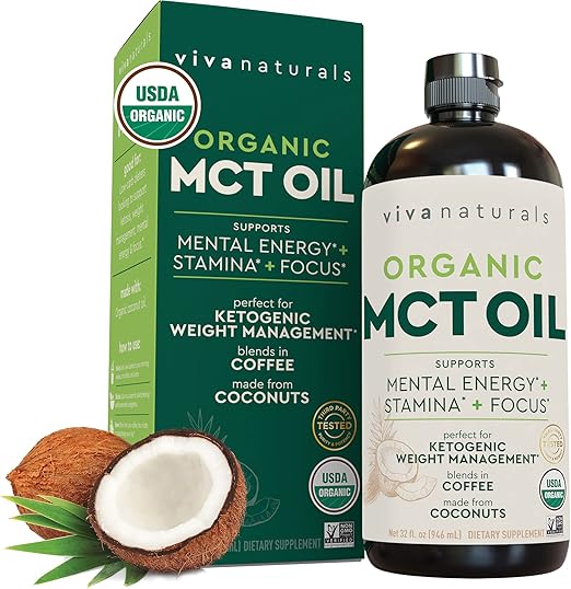 Viva Naturals USDA Organic, Non-GMO MCT Oil for Keto Coffee (32fl. oz)