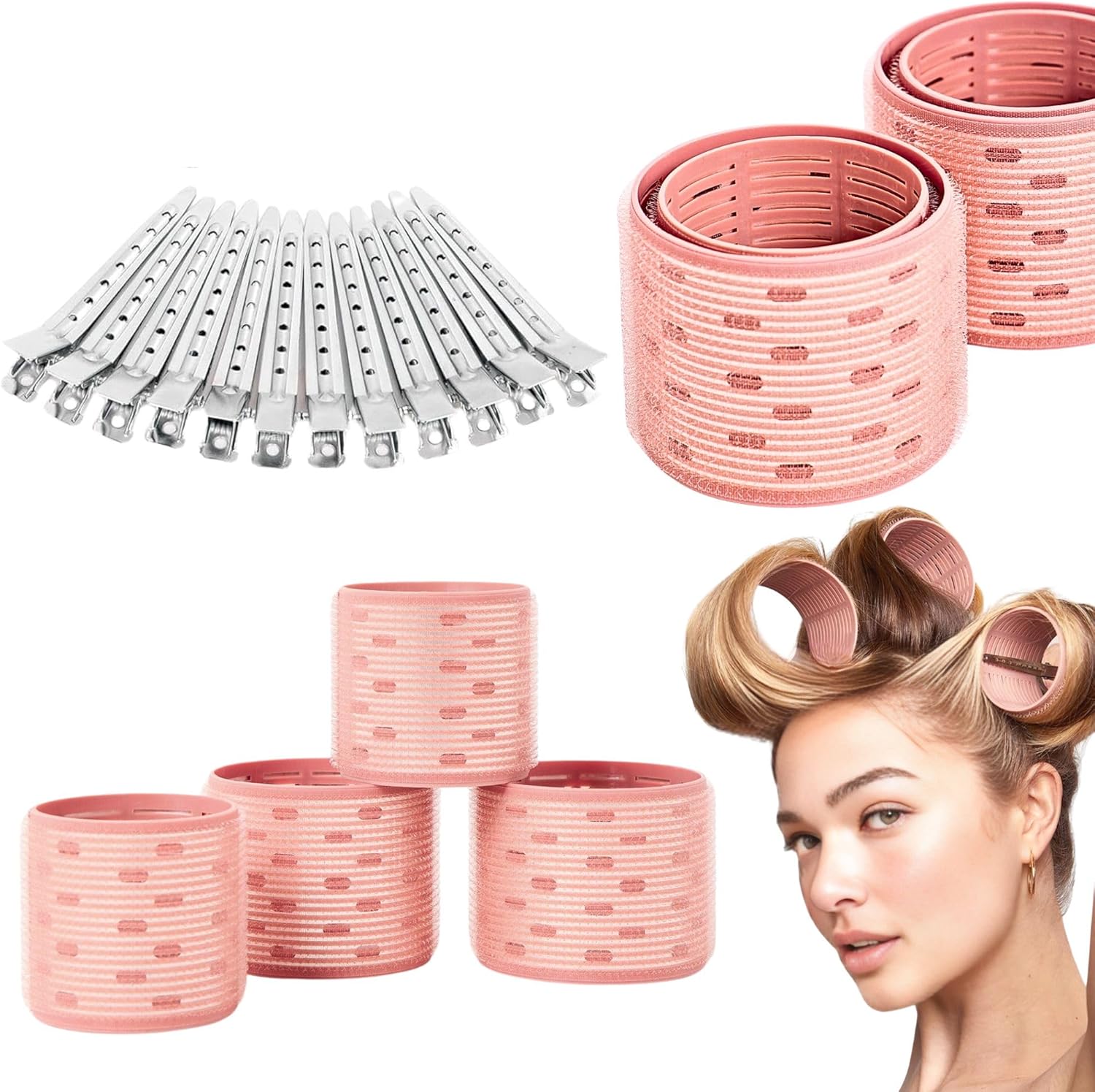 Elaur Thermal Hair Rollers & Clips, Self Holding Hair Curlers with Clips, Medium Rollers for Hair Set,