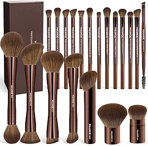 MAANGE Makeup Brushes Set – 20-Piece Double-Ended Multi-Functional Brush Kit with Gift Box | Dark Brown