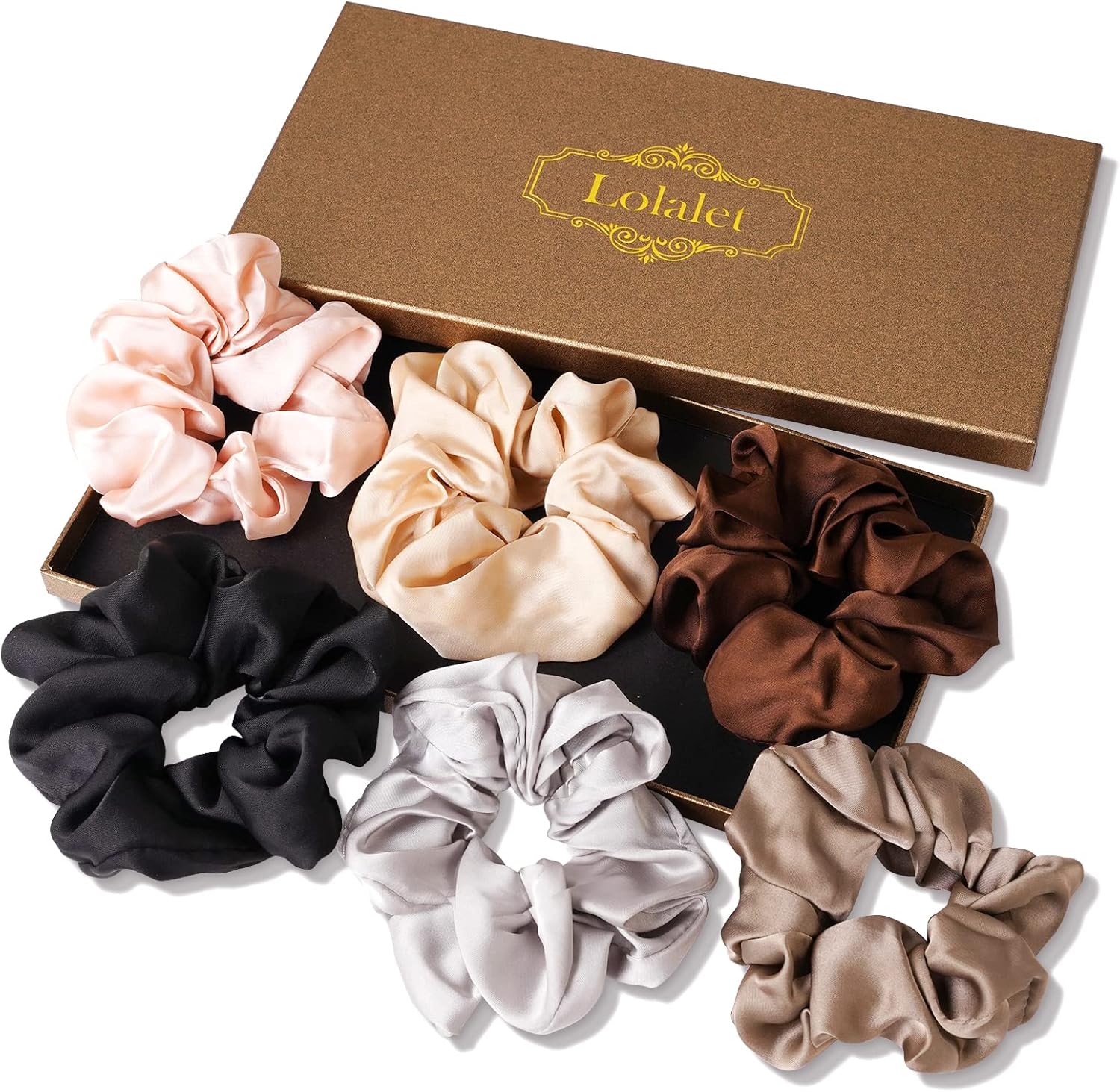 Lolalet 6 Pack Scrunchies for Hair, Hair Scrunchies for Women Girls, Soft Satin Scrunchy for