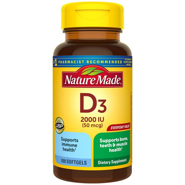 Nature Made Vitamin D3 2000 IU (50 mcg) – 100 Softgels