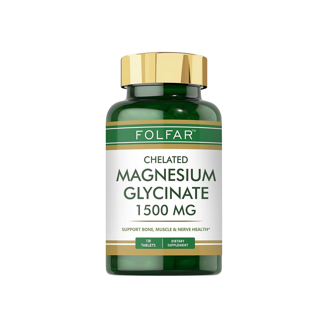 Folfar Chelated Magnesium Glycinate (1500 mg) - 120 Tablets | High Absorption Supplement Supports Bone, Muscle & Nerve Health | Promotes Stress Relief,...