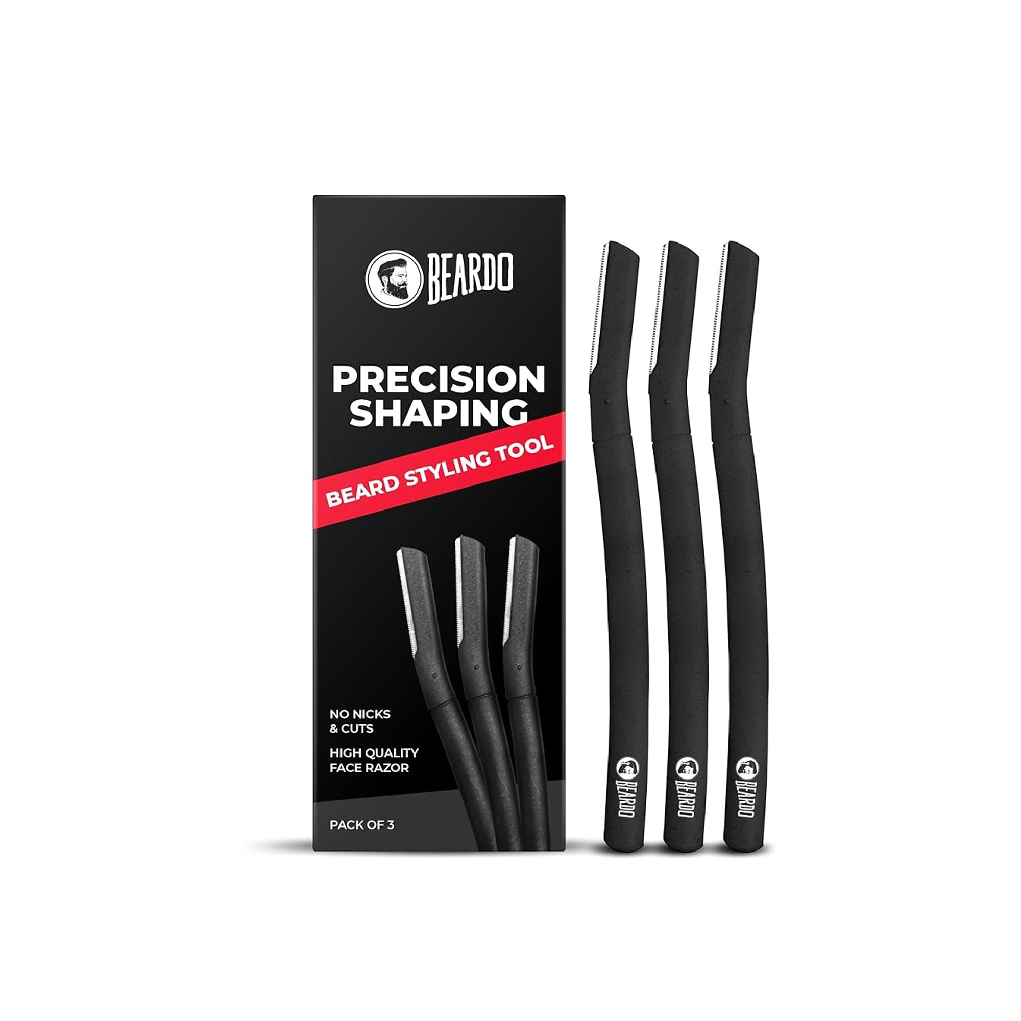 Beardo Beard Styling Tool Set – 3 Pack Black Stainless Steel Precision Grooming Razors