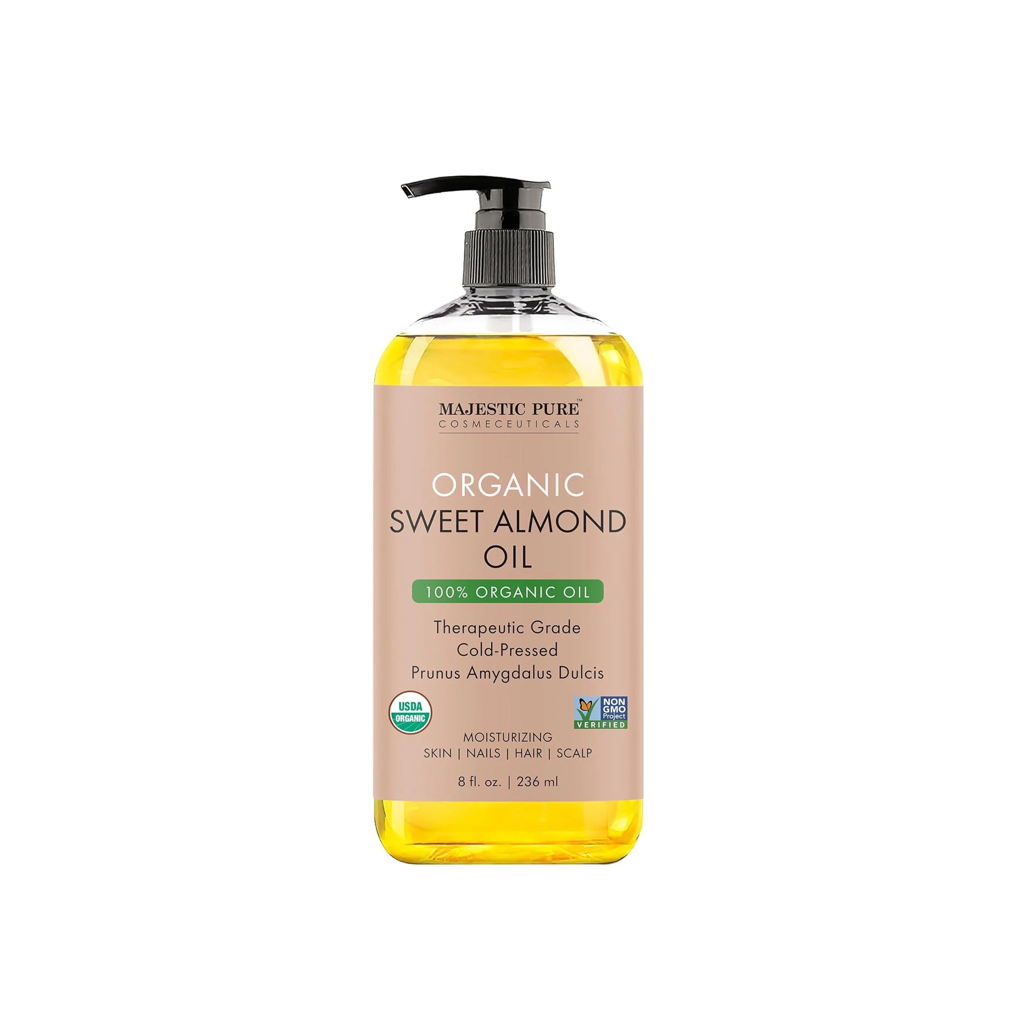 Majestic Pure USDA Organic Sweet Almond Body Oil | Large 236 ml