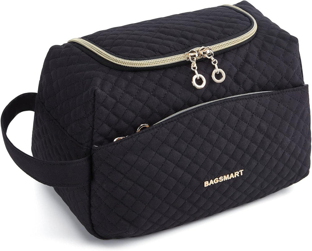 BAGSMART Quilted Makeup Pouch – Black Travel Toiletry Bag