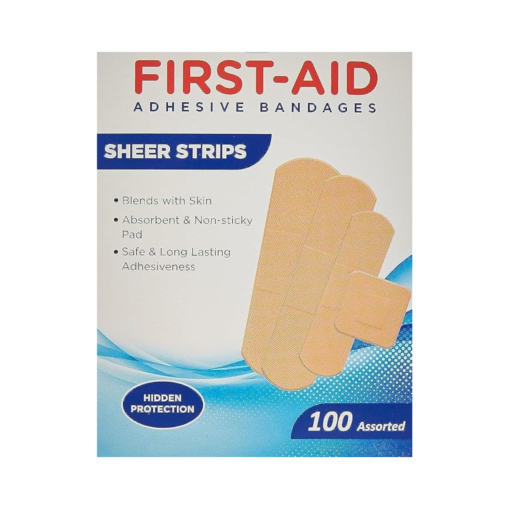 First Aid – Sheer Strip Adhesive Bandages (100 Assorted Strips)