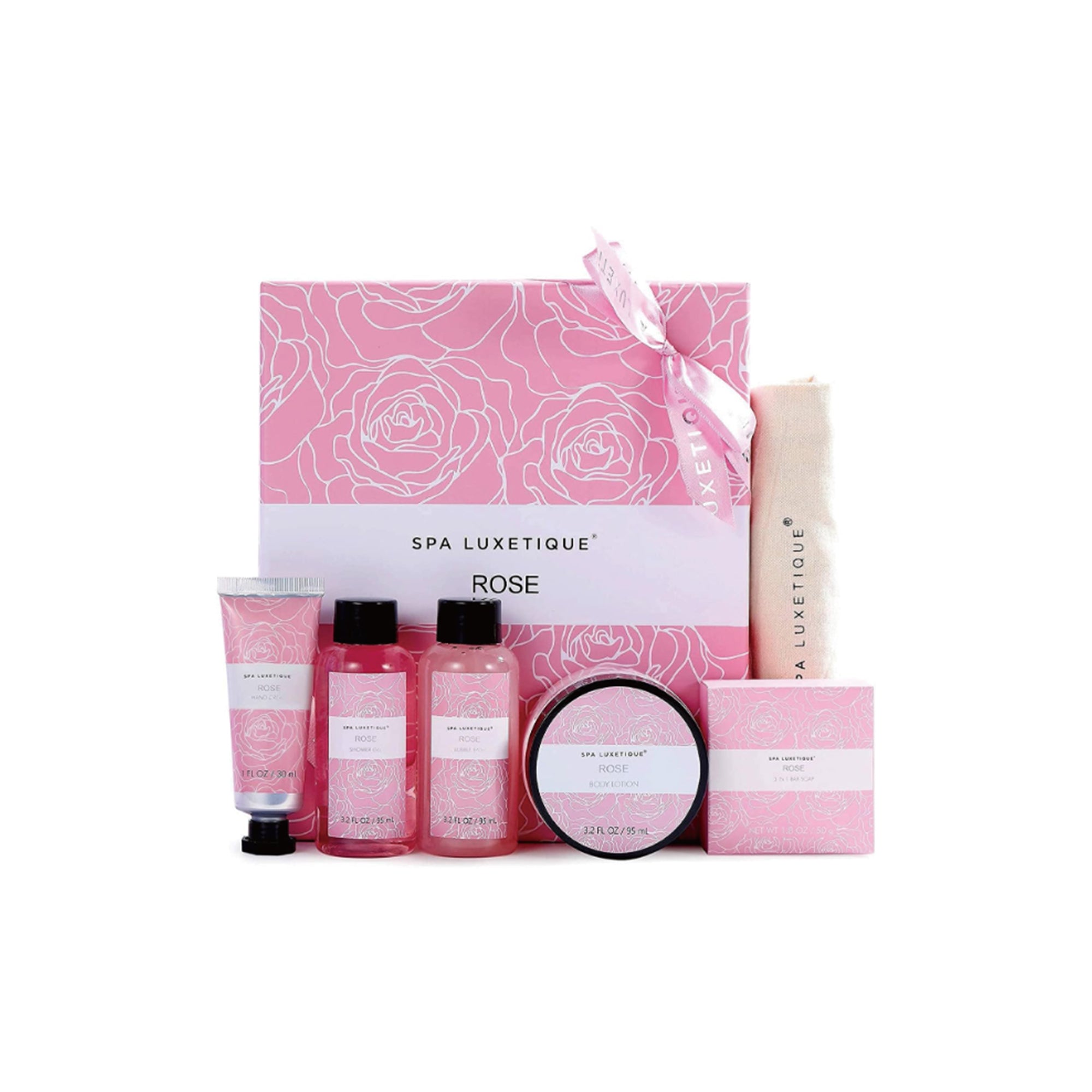 Spa Luxetique Rose 6-Piece Gift Set – Bath & Body Spa Kit with Travel Bag