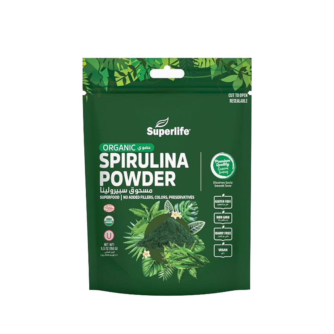 Superlife Organic Spirulina Powder | Cleanest Organic Spirulina Water Green Microalgae | Excellent Source Of Vitamin B12, Vitamin A & Iron | Premium Superfoods Conscious Sourcing | 150 Grams