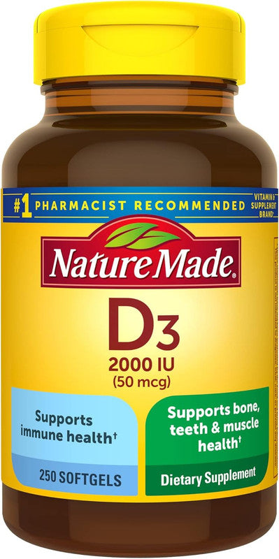 Nature Made Vitamin D3 2000 IU (50 mcg) – 250 Softgels