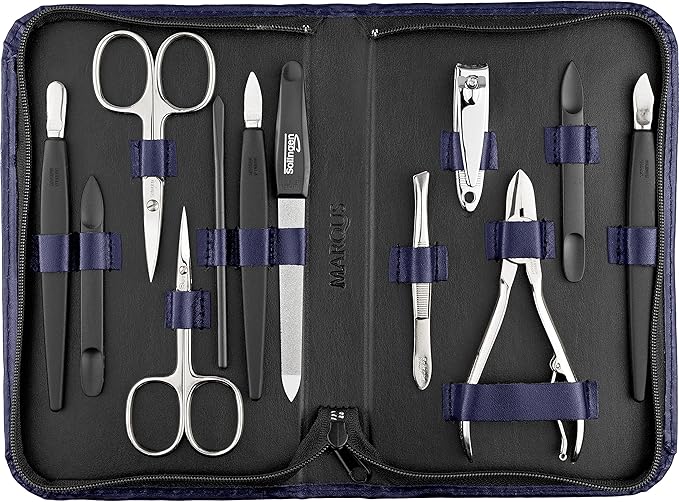 Manicure Set - 12 Piece Professional Pedicure Tools - German Made Nail Kit - Grooming Set - Genuine Leather Case - Ideal Travel Nail Kit - N