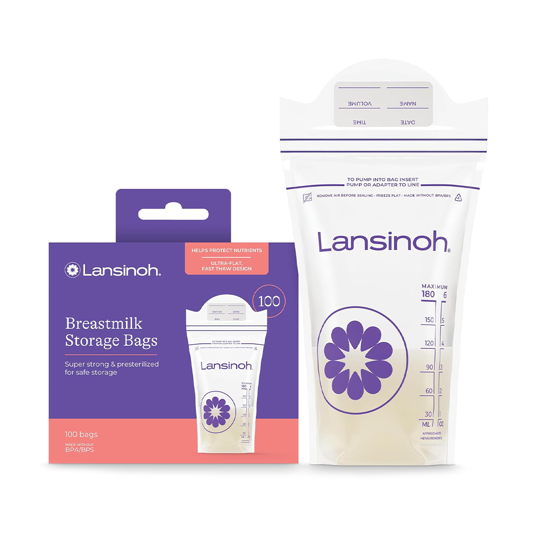 Lansinoh Breast Milk Storage Bags Leak-Proof, Pre-Sterilized & BPA-Free | 100 Count