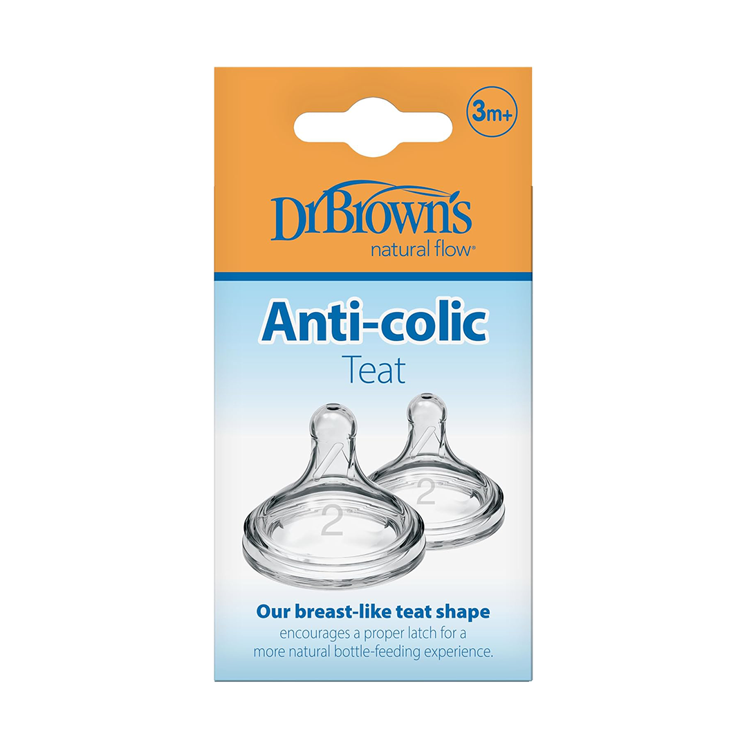 Dr. Brown's Natural Flow Level 2 Baby Bottle Nipples, 2-Pack, Medium Flow, 3+ Months