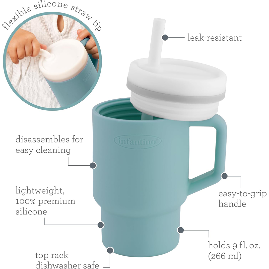 Infantino My 1st Tumbler 9 oz Moody Blue Baby Cup with Leak Resistant Straw and Toddler Friendly Handle 6M Plus