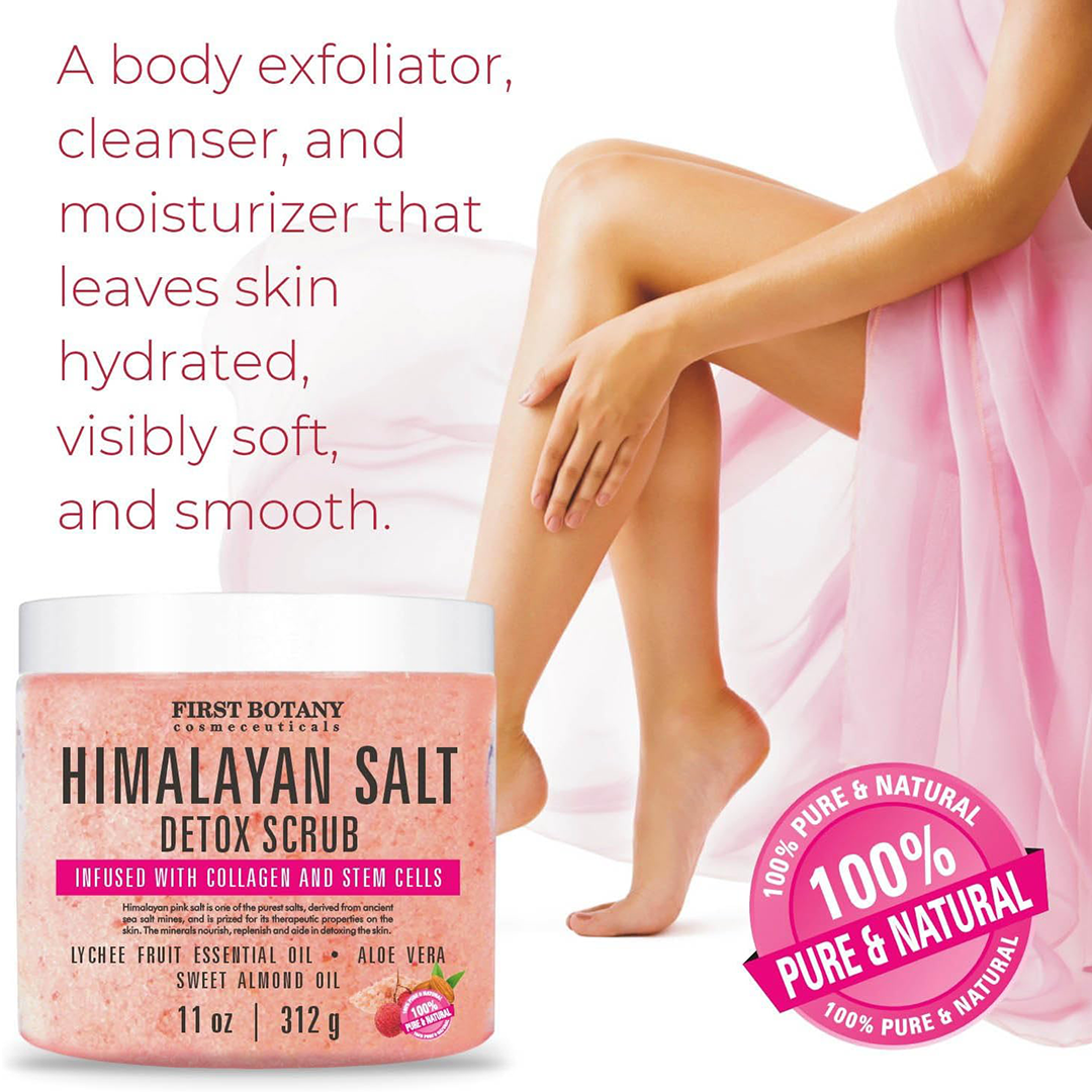 Himalayan Salt Body Scrub With Collagen And Stem Cells - Natural Exfoliating Salt Scrub & Body And Face Souffle Helps With Moisturizing Skin